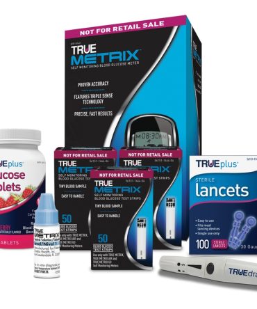 TRUE METRIX Blood Glucose Testing Package (Meter Kit, 150 Strips, Lancets & Lancing Device, Control Solution, Raspberry Glucose Tabs)